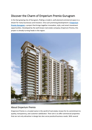 discover the charm of emperium premio gurugram