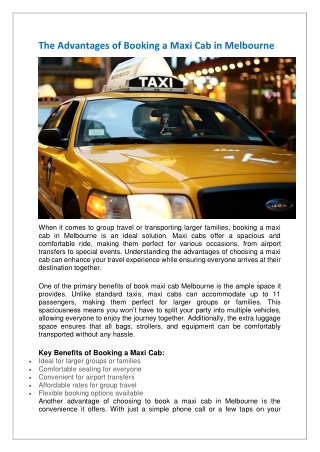 The Advantages of Booking a Maxi Cab in Melbourne