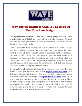 Why Digital Business Card Is The Need Of The Hour- An Insight