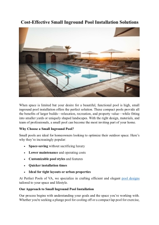 Cost Effective Small Inground Pool Installation Solutions