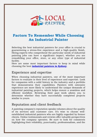 Factors To Remember While Choosing An Industrial Painter