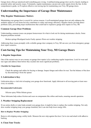 Cost-Saving Tips for Maintaining Your Troy, MI Garage Doors