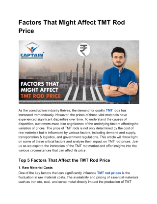 Factors That Might Affect TMT Rod Price
