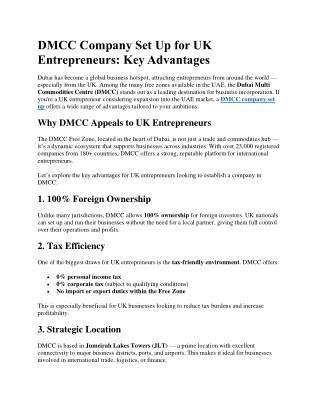 DMCC Company Set Up for UK Entrepreneurs