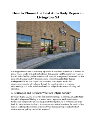 How to Choose the Best Auto Body Repair in Livingston NJ