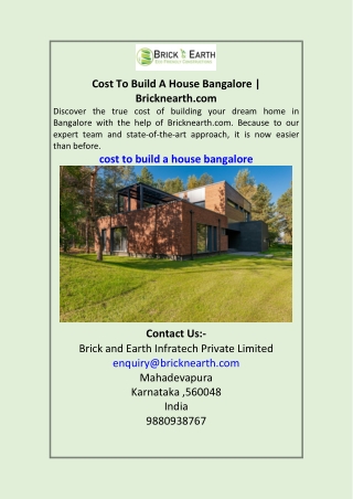 Cost To Build A House Bangalore | Bricknearth.com