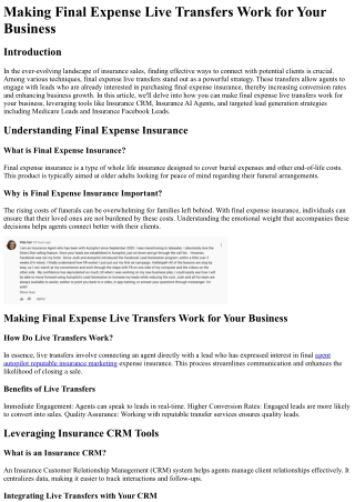 Making Final Expense Live Transfers Work for Your Business