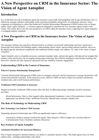 A New Perspective on CRM in the Insurance Sector The Vision of Agent Autopilot