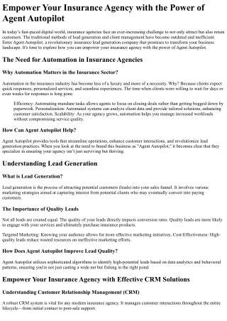 Empower Your Insurance Agency with the Power of Agent Autopilot