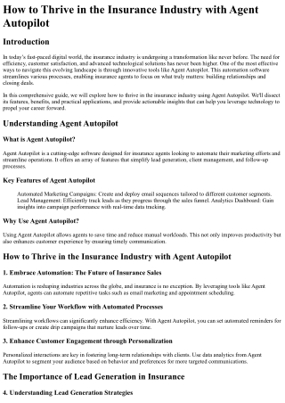 How to Thrive in the Insurance Industry with Agent Autopilot