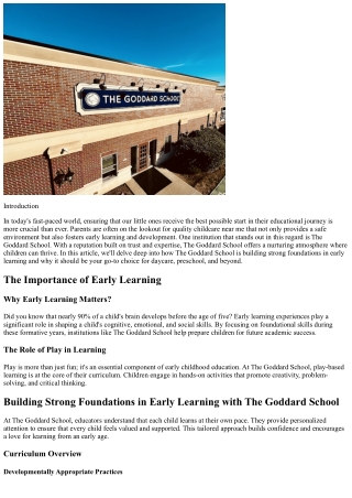 “Building Strong Foundations in Early Learning with The Goddard School”