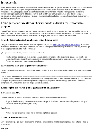 Cómo gestionar inventarios eficientemente si decides tener productos propios