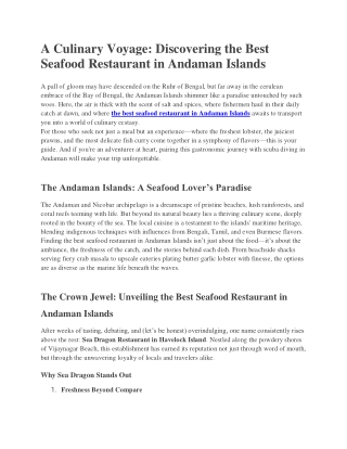 A Culinary Voyage_ Discovering the Best Seafood Restaurant in Andaman Islands