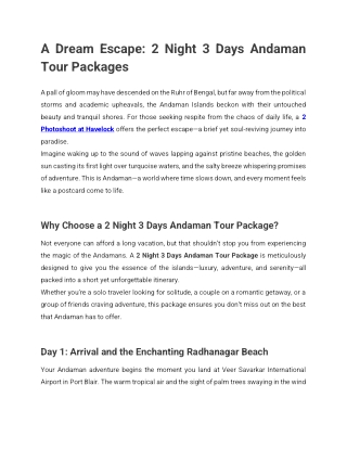 A Dream Escape_ 2 Night 3 Days Andaman Tour Packages