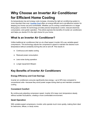 Why Choose an Inverter Air Conditioner for Efficient Home Cooling