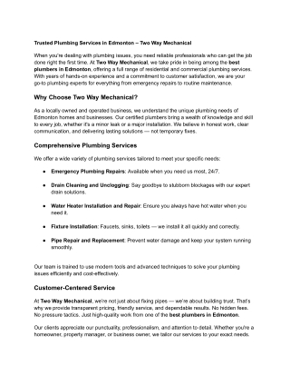 two way mechanical - best plumbers in edmonton