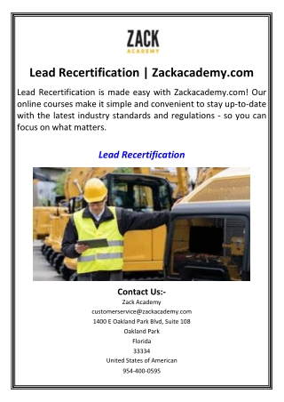 Lead Recertification  Zackacademy.com