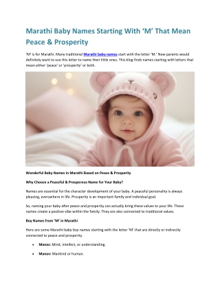 Marathi Baby Names Starting With M That Mean Peace  Prosperity