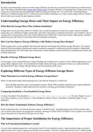 Exploring Energy Efficiency in Modern Garage Doors