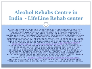 Alcohol Rehabs Centre in India  - LifeLine Rehab center