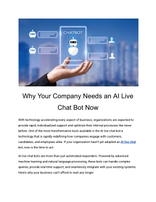 Why Your Company Needs an AI Live Chat Bot Now