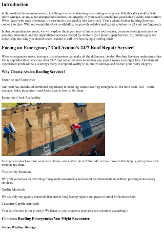 Facing an Emergency? Call Avalon’s 24/7 Roof Repair Service!