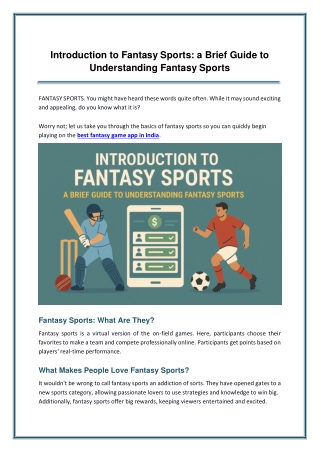 Introduction to Fantasy Sports a Brief Guide to Understanding Fantasy Sports