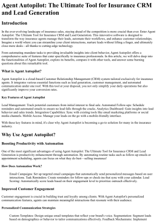 Agent Autopilot The Ultimate Tool for Insurance CRM and Lead Generation