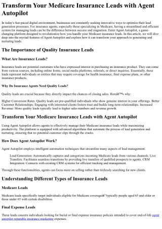 Transform Your Medicare Insurance Leads with Agent Autopilot