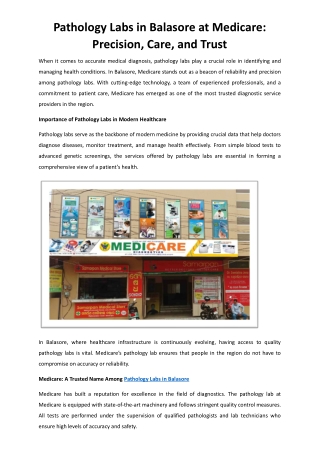 Pathology Labs in Balasore at Medicare