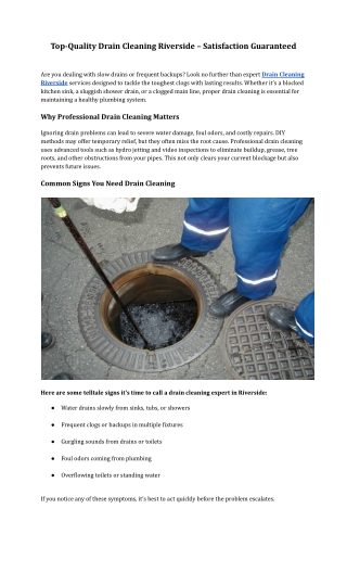 Riverside Drain Cleaning Services | Mr. Rooter Plumbing