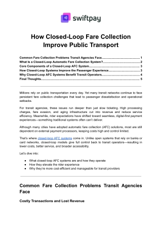 How Closed-Loop Fare Systems Improve Public Transport
