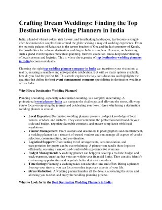 Finding the Top Destination Wedding Planners in India