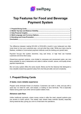Top Features for Food and Beverage Payment System