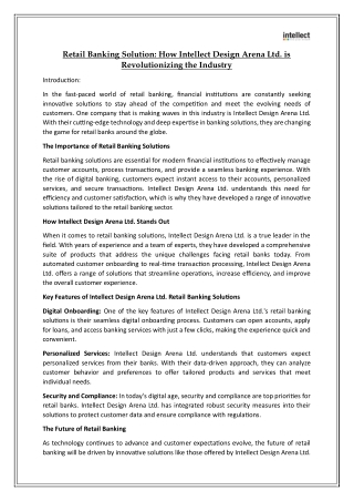 retail banking solution how intellect design