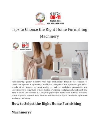 Tips to Choose the Right Home Furnishing Machinery