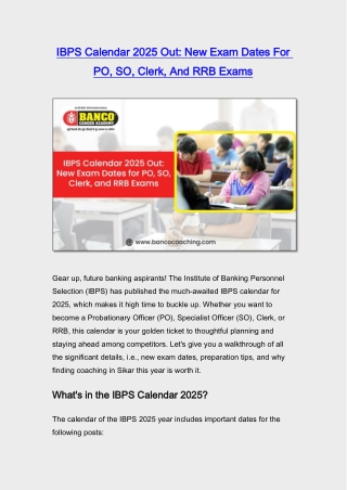IBPS Calendar 2025 Out: New Exam Dates For PO, SO, Clerk, And RRB Exams