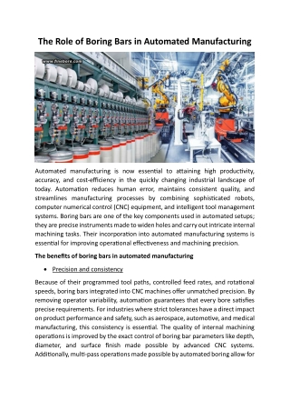 The Role Of Boring Bars In Automated Manufacturing