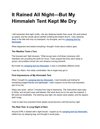It Rained All Night—But My Himmaleh Tent Kept Me Dry