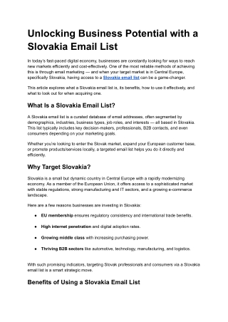 Unlocking Business Potential with a Slovakia Email List