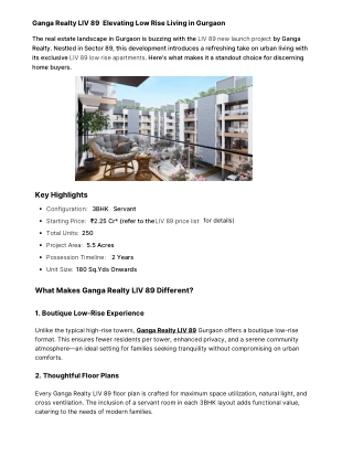 Ganga Realty LIV 89 Elevating Low Rise Living in Gurgaon