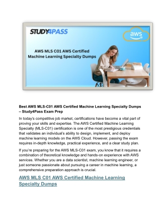 best aws mls c01 aws certified machine learning