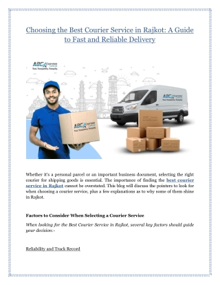 Choosing the Best Courier Service in Rajkot: A Guide to Fast and Reliable Delive