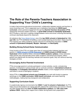 The Role of the Parents-Teachers Association in Supporting Your Child’s Learning