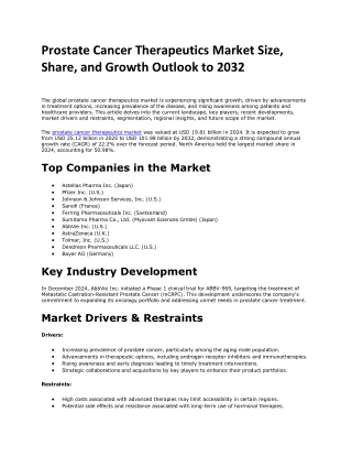 Prostate Cancer Therapeutics Market Size, Share, Trends, Growth Report, 2032