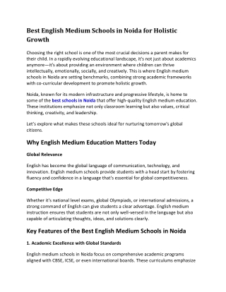 Best English Medium Schools in Noida for Holistic Growth