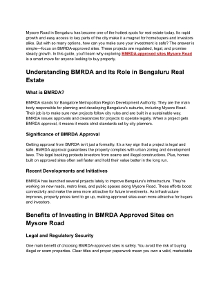 BMRDA Approved Sites Mysore Road