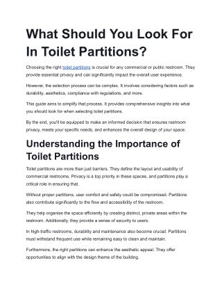 What Should You Look For In Toilet Partitions?