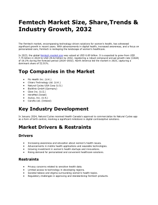 Femtech Market Trends: Driving Innovation in Women’s Health Technology