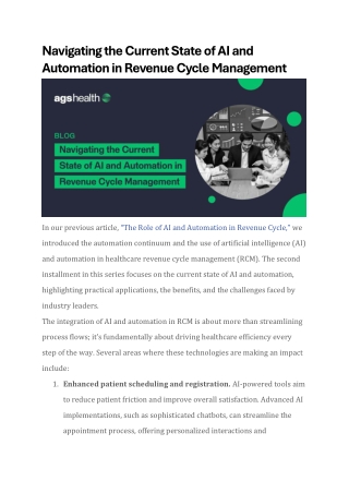 Navigating the Current State of AI and Automation in Revenue Cycle Management